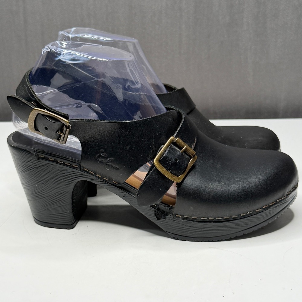 Calou Astrid Clogs Womens 40 Black Leather Buckle Slingback Boho Swedish Scandi